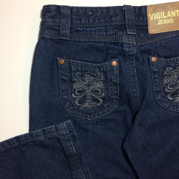 Vigilant Embroidered Straight Wide Leg Jeans! - Picture 2 of 6